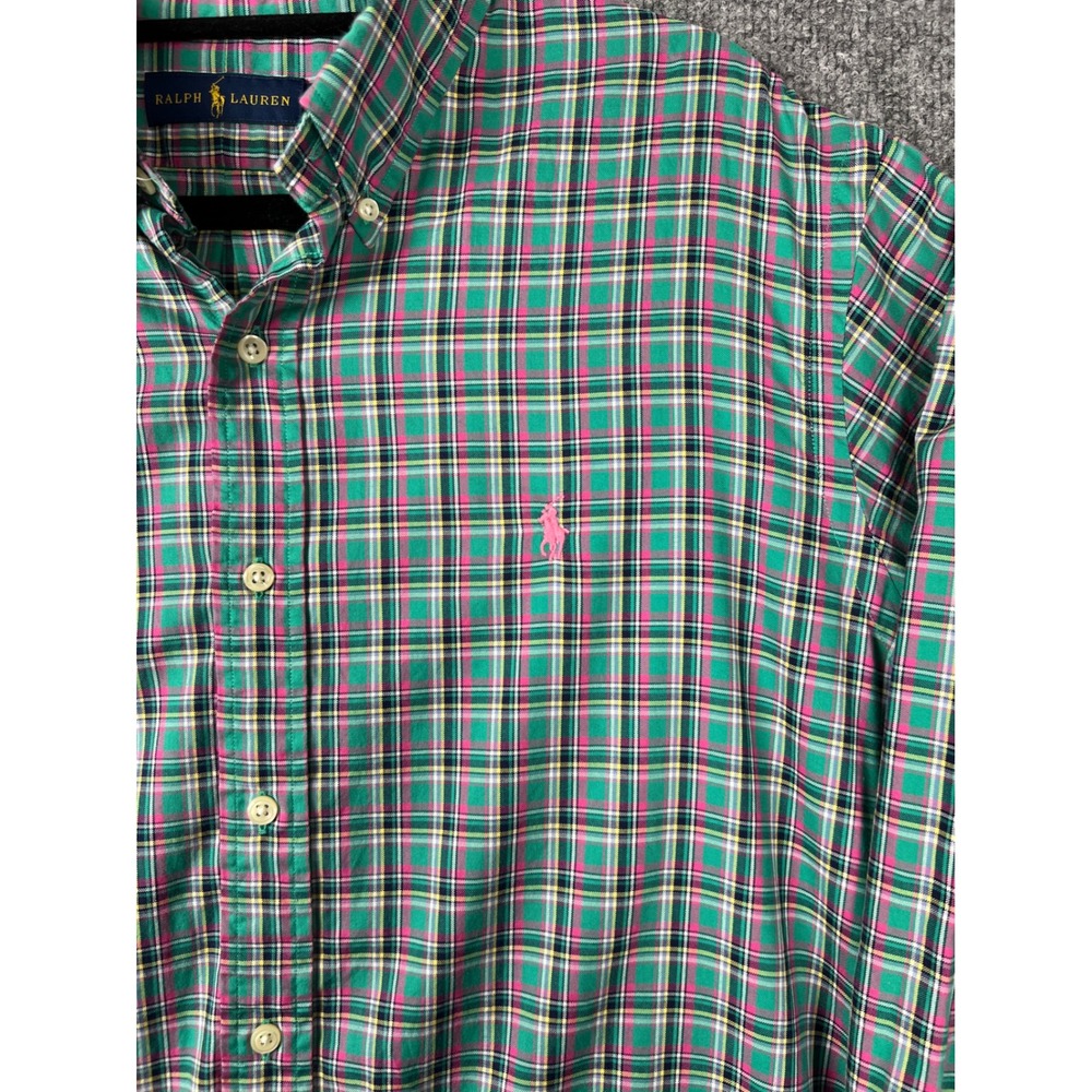 Ralph Lauren Shirt Mens XL Green Pink Plaid Button Down Pony Preppy Old Heritage